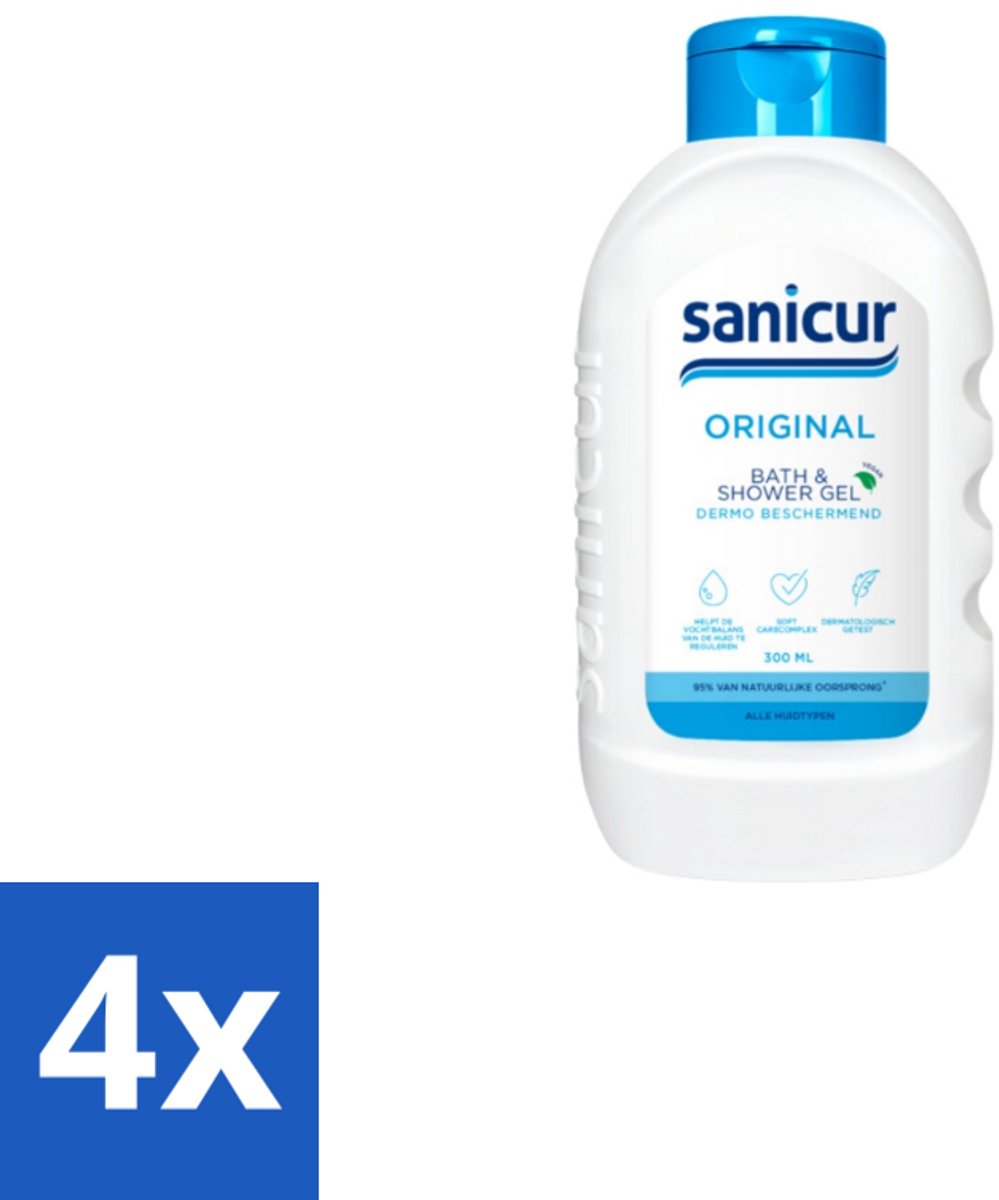 4 x Sanicur Bath & Showergel Original 300 ml - Bad En Douchegel - Milde Reiniging - Huidverzorging - Hydraterende Gel - Gevoelige Huid