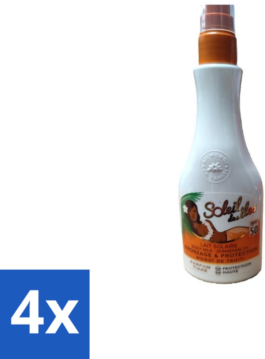 4 x Soleil des Îles – Zonnemelk – Monoï de Tahiti SPF50 Tiaré – Beschermend - Zonbescherming - Zonnebrandmelk - Huidbescherming - Monoï Tahiti - Tiaré Geur