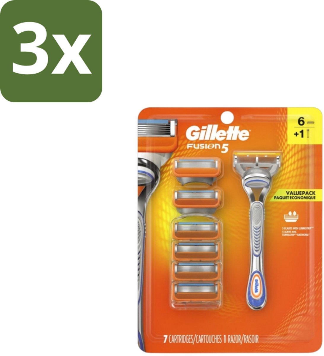 3 x Gillette - Fusion5 – Houder + 6 Mesjes - Scheermes - Scheersysteem - Glad Scheeren - Comfortabel Scheren - Huidbescherming