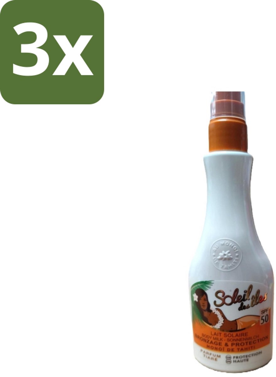 3 x Soleil des Îles – Zonnemelk – Monoï de Tahiti SPF50 Tiaré – Beschermend - Zonbescherming - Zonnebrandmelk - Monoï Tahiti - Tiaré Geur - Huidbescherming