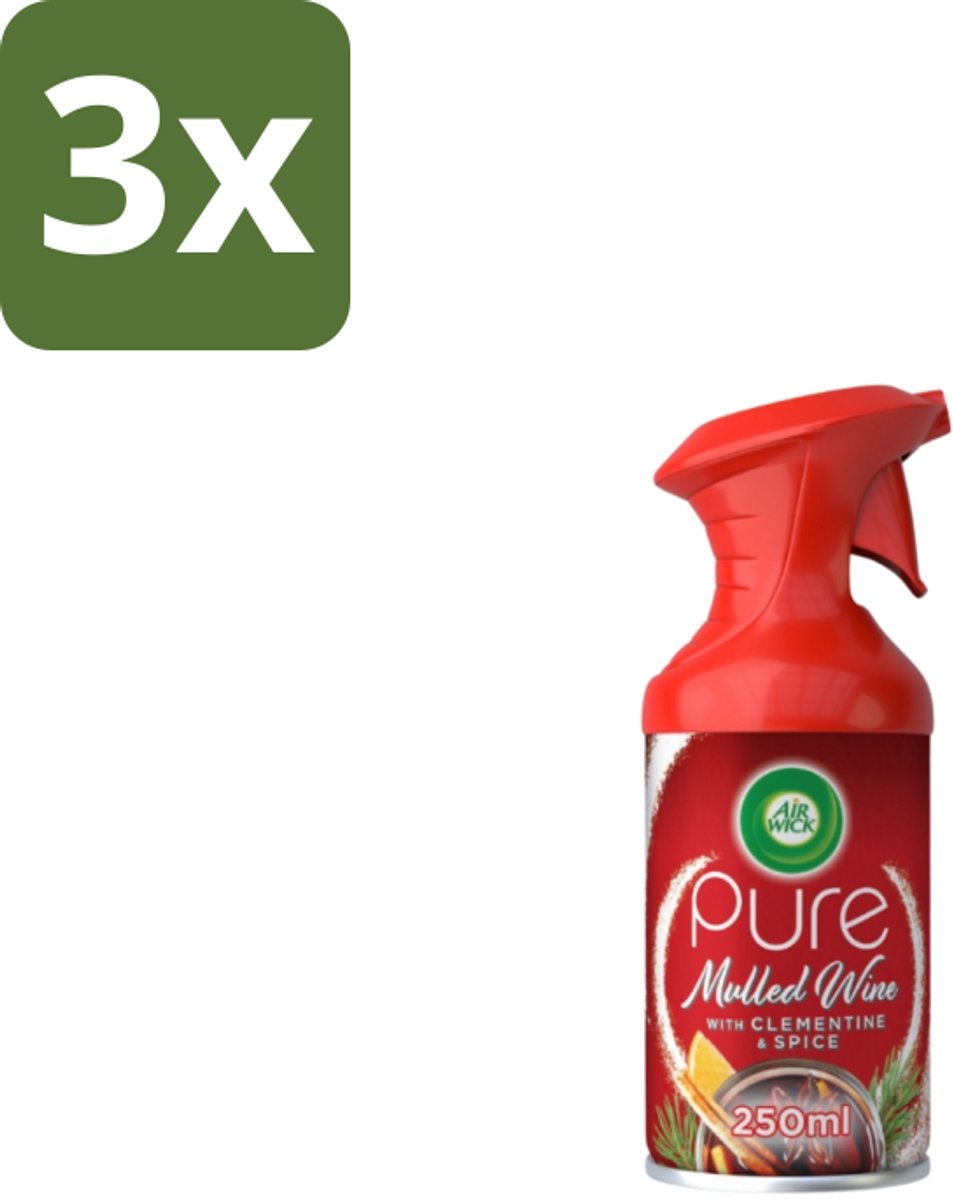 3 x Air Wick – Luchtverfrisser Spray – Pure Mulled Wine – 250 ml - Luchtverfrisser - Warme Geur - Mulled Wine - Gezellige Sfeer - Wintergeur