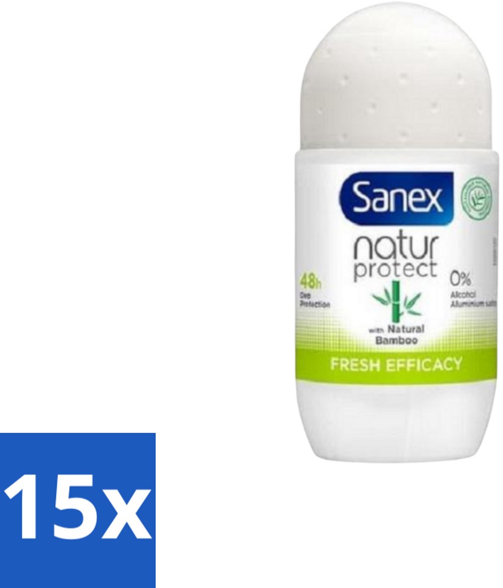 15 x Sanex – Deo Roll-on – Bamboo Fresh Efficacy – 50 ml - Bamboo Deodorant - Natuurlijke Frisheid - Alcoholvrije Deodorant - Huidvriendelijke Deodorant - Transpiratiegeur