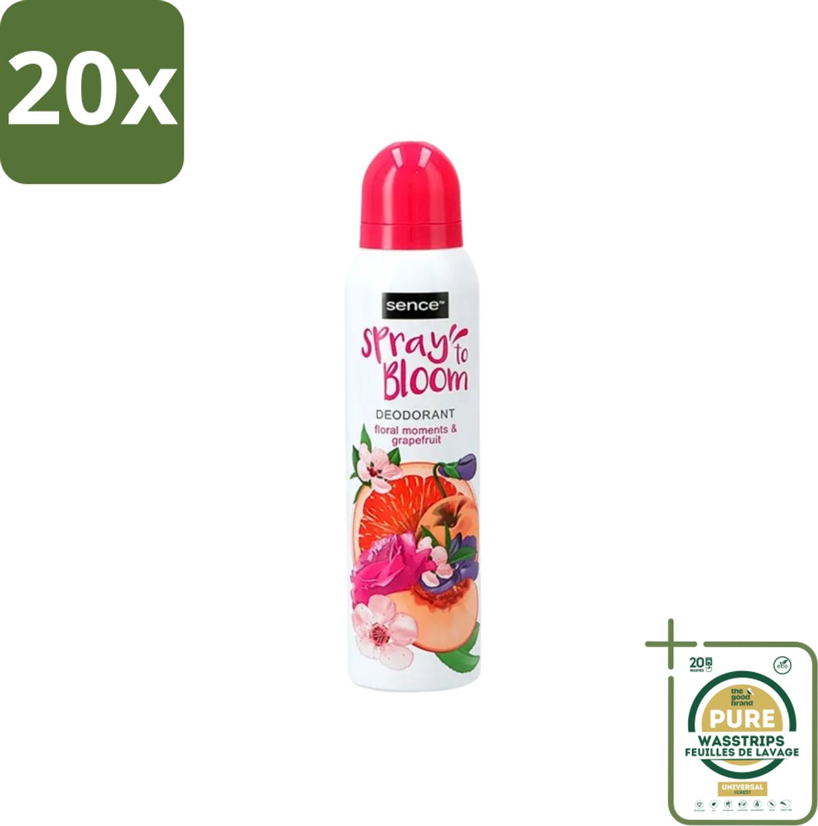 20 x Sence - Floral & Grapefruit - Deodorant - Fris & Fruitig - 150 ml - Grootverpakking - Frisheid - Fruitige Geur - Bloemige Geur - Grapefruit - Deodorant