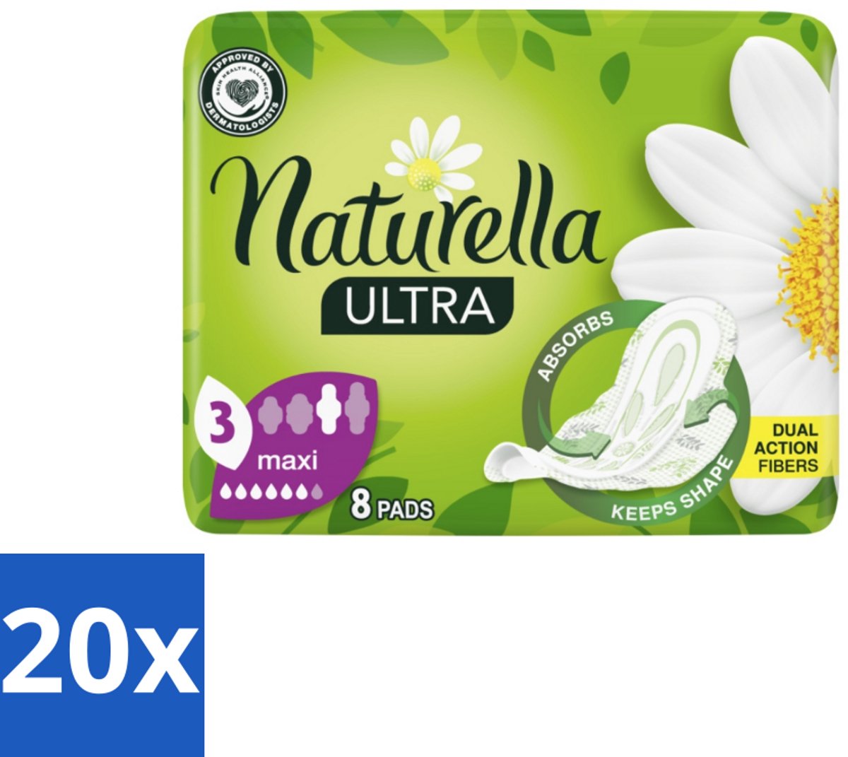 20 x Natur'ella - Ultra - Maandverband - Maxi - 8 Pads - Maandverband - Menstruatie - Menstruatiebescherming - Menstruatiekanaal - Menstruatiekanaal