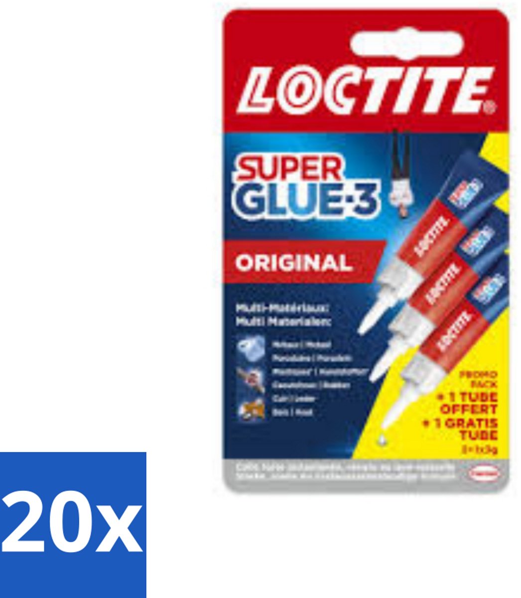 20 x Loctite - Secondelijm - Super Glue Universal - 3 Lijmtubes - Super Glue - Lijm - Hechting - Reparatie - Loctite