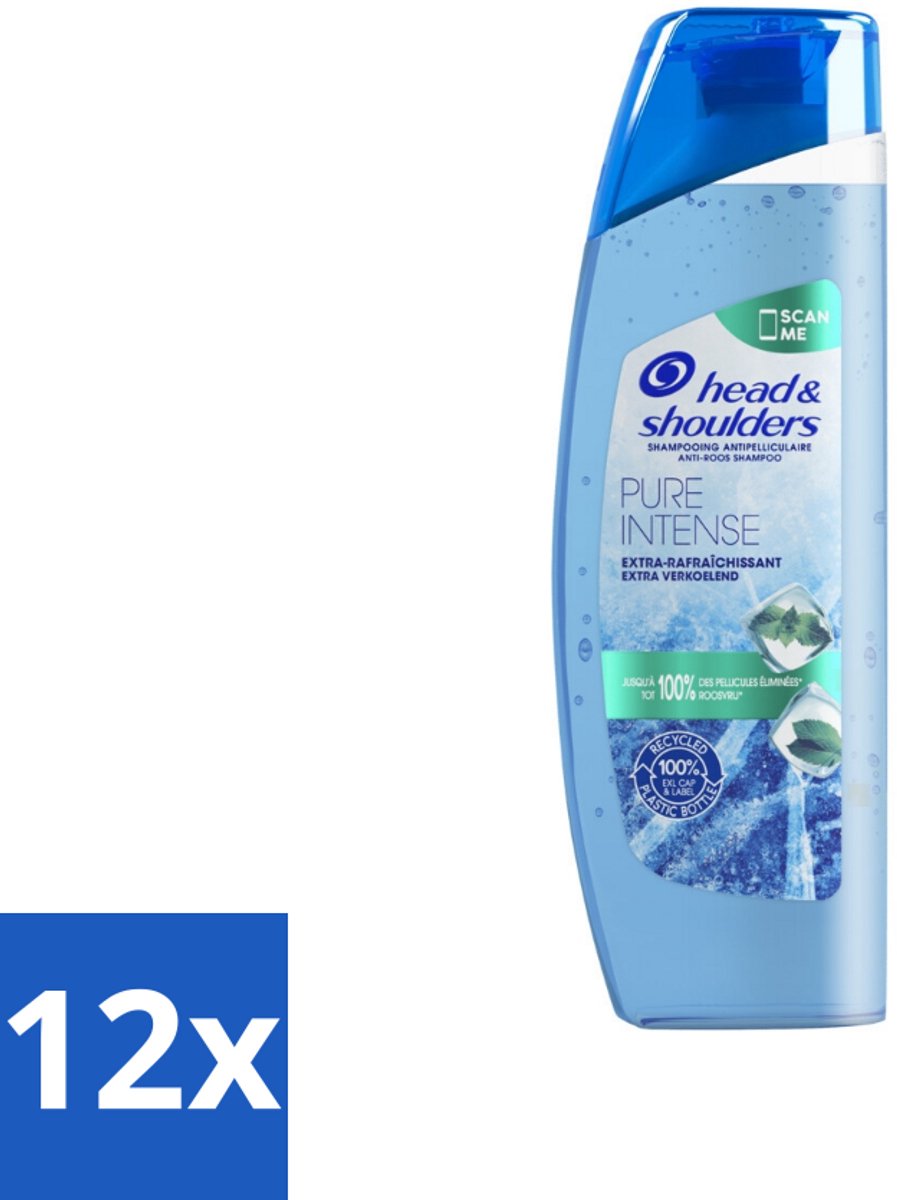 12 x Head & Shoulders - Anti-Roos Shampoo - Pure Intense - Extra Verkoelend - 250 ml - Roos Shampoo - Anti-roos Shampoo - Verkoelende Shampoo - Hoofdhuidverzorging - Hoofdhuidverfrissing
