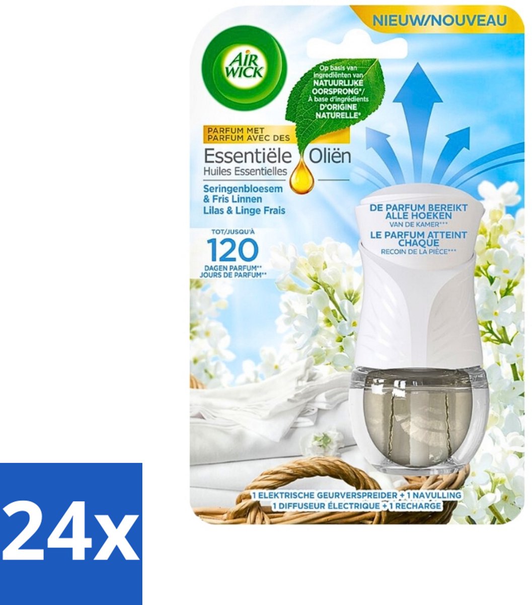 24 x Air Wick Essential Oils - Elektrische Geurverspreider Starterkit - Sering & Fris Linnen - 19ml - Luchtverfrisser - Geurverspreider - Air Wick - Essentiële Oliën - Sering & Fris Linnen