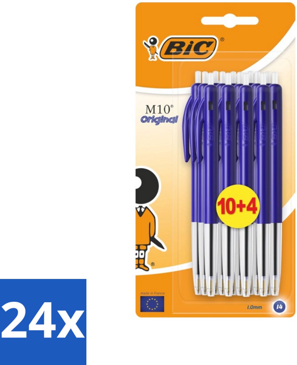 24 x BIC - M10 Original - Balpennen met Kliksysteem - Blauw - 1 mm Punt - 14 Pennen - Balpennen - Schrijfset - BIC M10 - Klikmechanisme - Blauwe Inkt