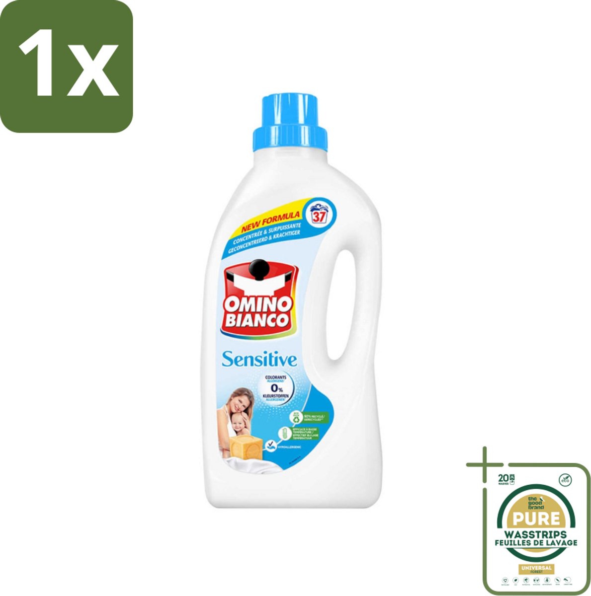 1 x Omino Bianco - Gevoelig - Wasmiddel - Witte & Gekleurde Was - 37 Wasbeurten- Gevoelige Huid - Hypoallergene Wasmiddel - Wasmiddel Zonder Allergenen - Wasmiddel Zonder Kleurstof - Huidvriendelijk Wasmiddel