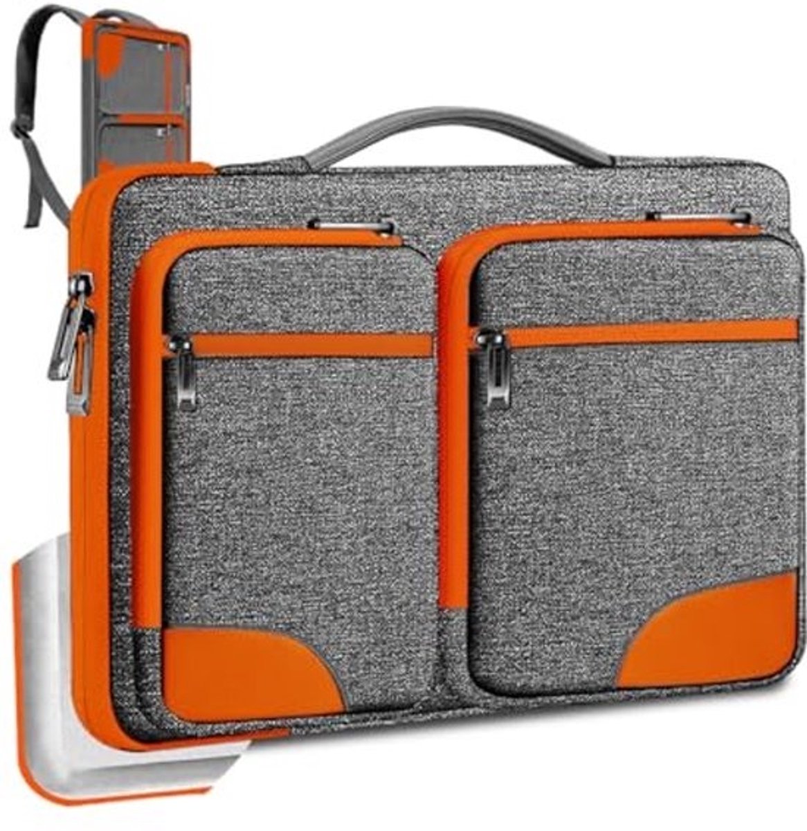 Laptoptas 15 15.6 16 inch Beschermhoes voor Zakelijk en Reizen - Grijs-ORanje