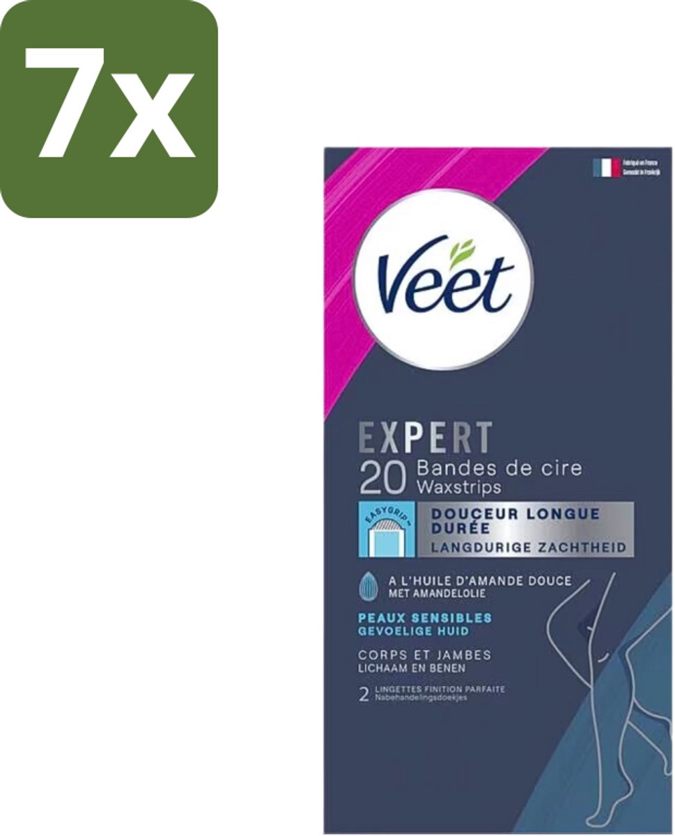 7 x Veet Expertn - Ontharingsstrips - Lichaam & benen - Normale huid - 20 Strips - Ontharen - Ontharingsstrips - Huid - Benen - Normale Huid
