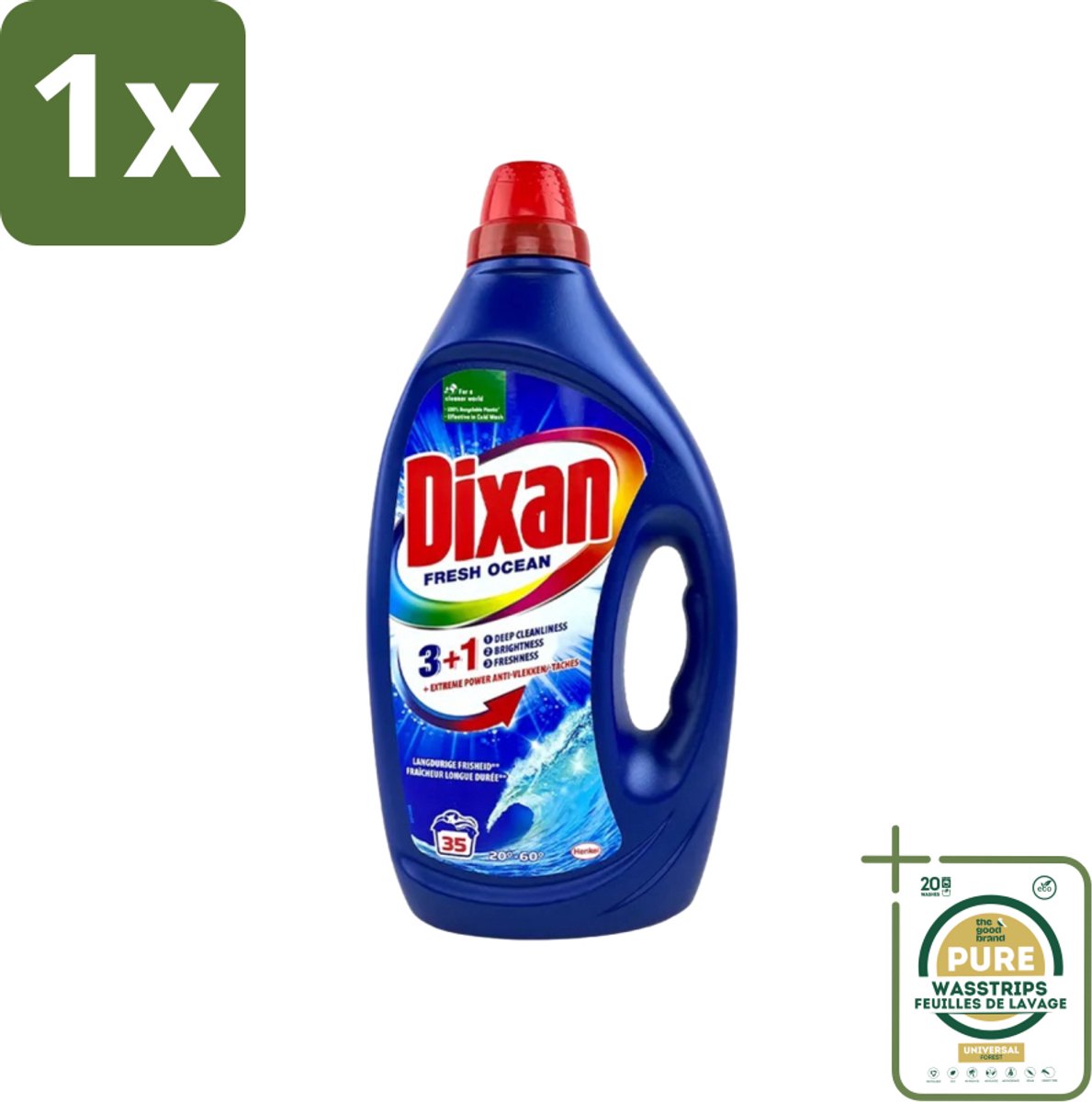 1 x Dixan - Vloeibaar Wasmiddel en Vlekverwijderaar - Gekleurde Was - Fresh Ocean - 35 Wasbeurten- Vlekverwijderaar - Vloeibaar Wasmiddel - Gekleurde Was - Frisse Oceaangeur - Wasmiddel Voor Kleding