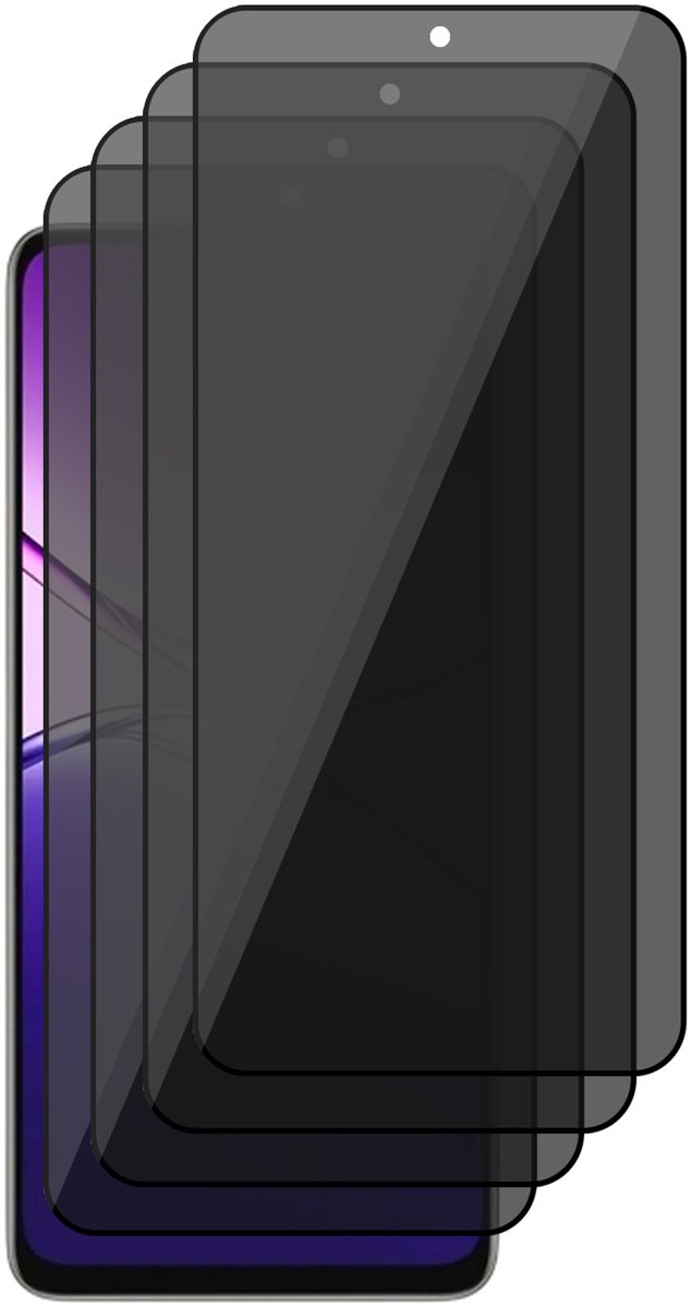 Privacy Screenprotector geschikt voor Oppo A5 Pro 5G / 4G – 4 Stuks – Full Cover Gehard Glas – Anti Inkijk – Privacy Filter
