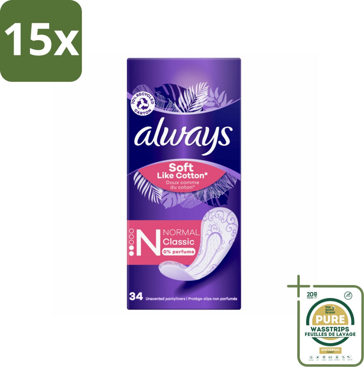 15 x Always – Inlegkruisjes – Discreet Normal – 34 stuks per verpakking - Grootverpakking - Kabel - Kabels - Kabelsysteem - Kabelsysteem