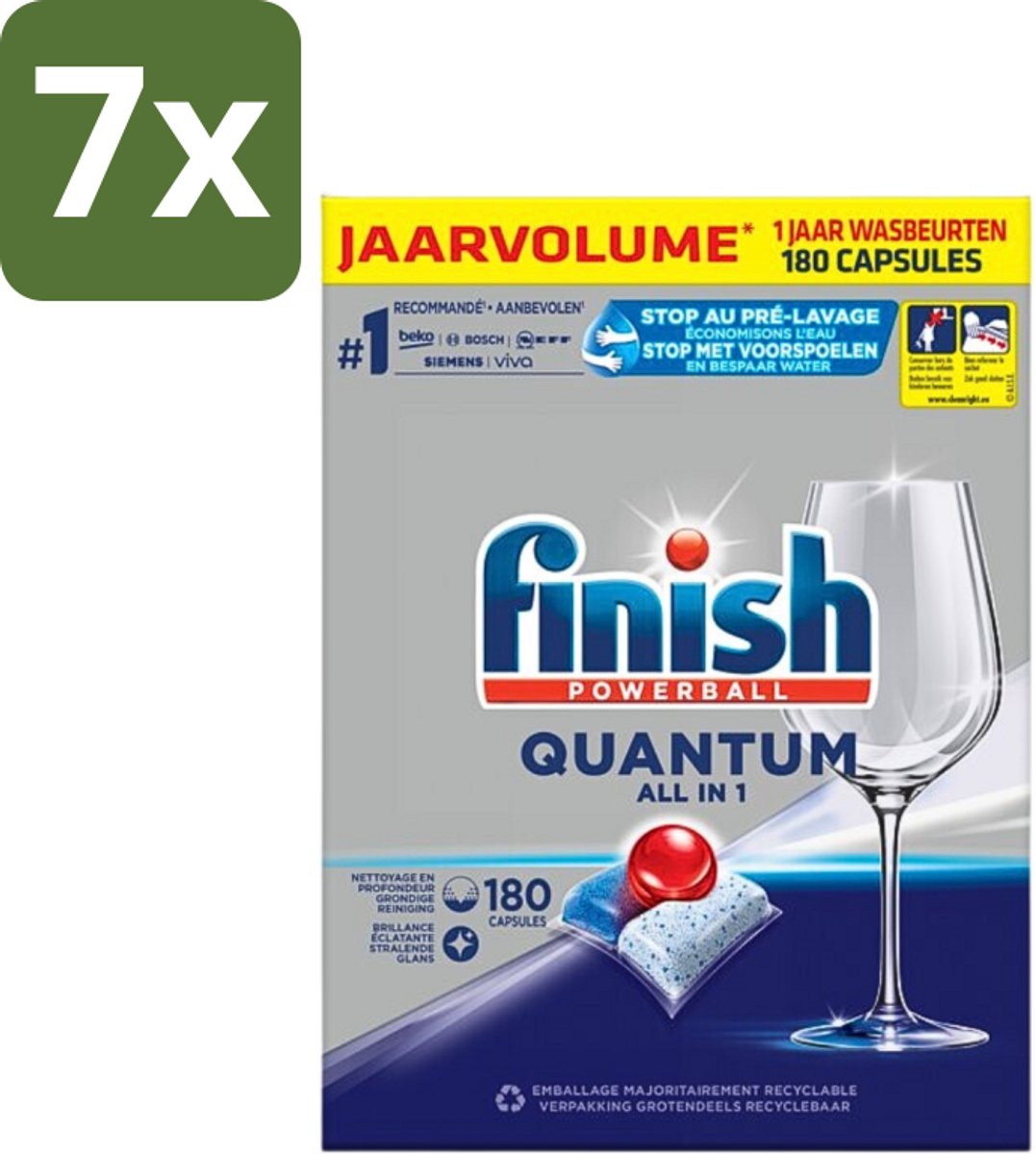 7 x Finish Powerball - Quantum All in 1 - Vaatwastabletten - 180 Tabletten - Vaatwassen - Vaatwastabletten - Vaatwasmiddel - Vaatwasmiddel Tabletten - Vaatwasmiddel Quantum