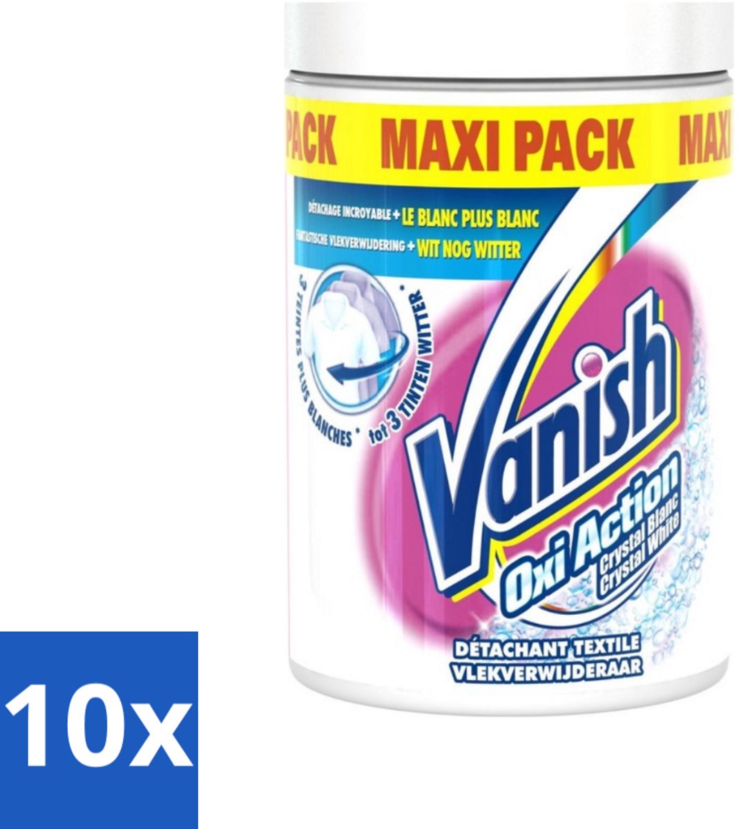 10 x Vanish Oxi Action - Vlekkenverwijderaar Poeder - Witte Was - Maxi Pack - 1 Kg - Wit Waspoeder - Vlekverwijderaar - Witte Was - Wasmiddel - Vlekken Verwijderen