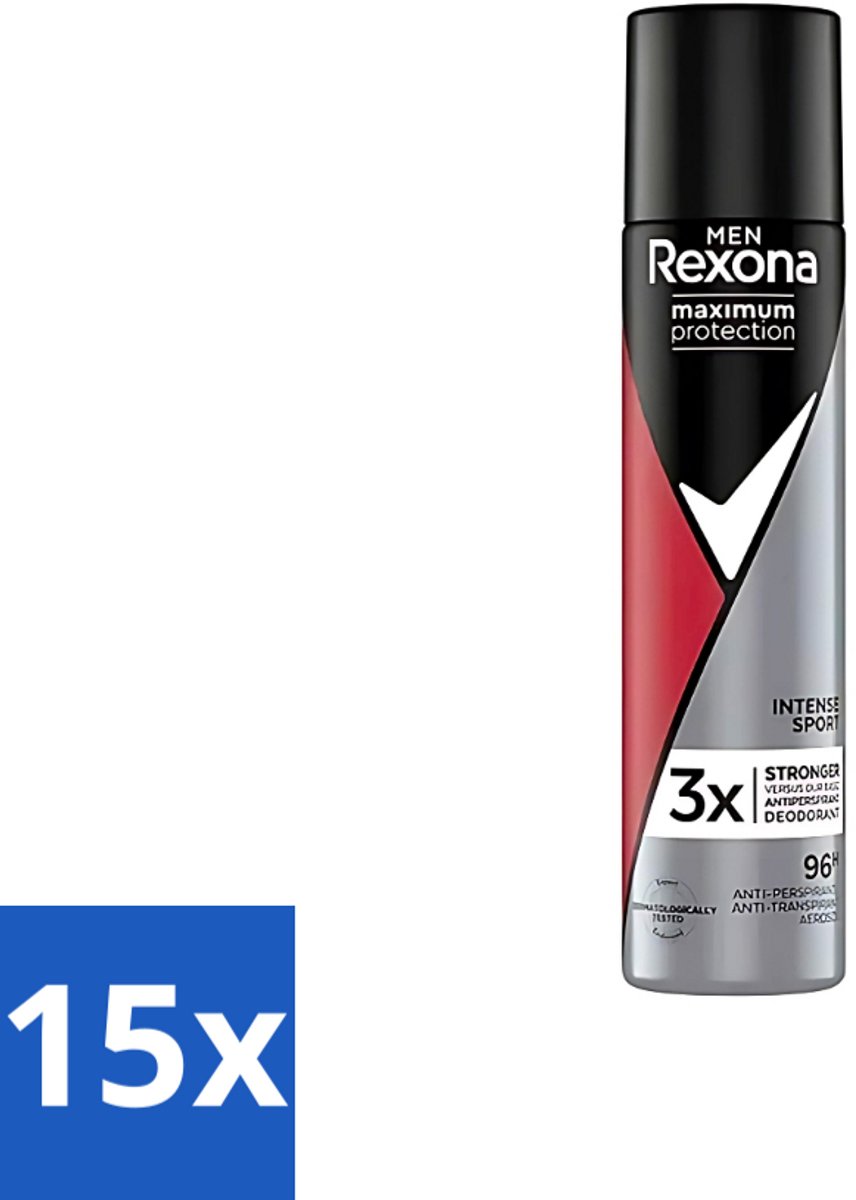 15 x Rexona Men - Deodorant Spray - Maximum Protection - Intense Sport - Anti-Transpirant & Perspirant - 150ml - Anti-transpirant Spray - Sport Anti-transpirant - Mannelijke Deodorant - Zweetvermindering - Frisse Geur