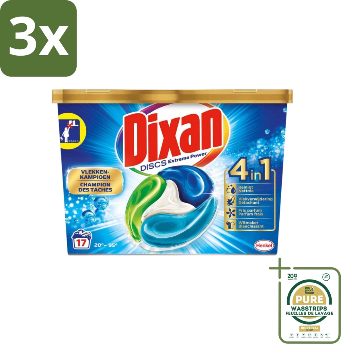 3 x Dixan Discs - Wasmiddelcapsules en Vlekverwijderaar - Extreme Power - Witte, Gekleurde & Zwarte Was - 17 Wasbeurten - Grootverpakking - Wasmiddelcapsules - Vlekverwijderaar - Wasmiddel - Wasbeurt - Wasmachine