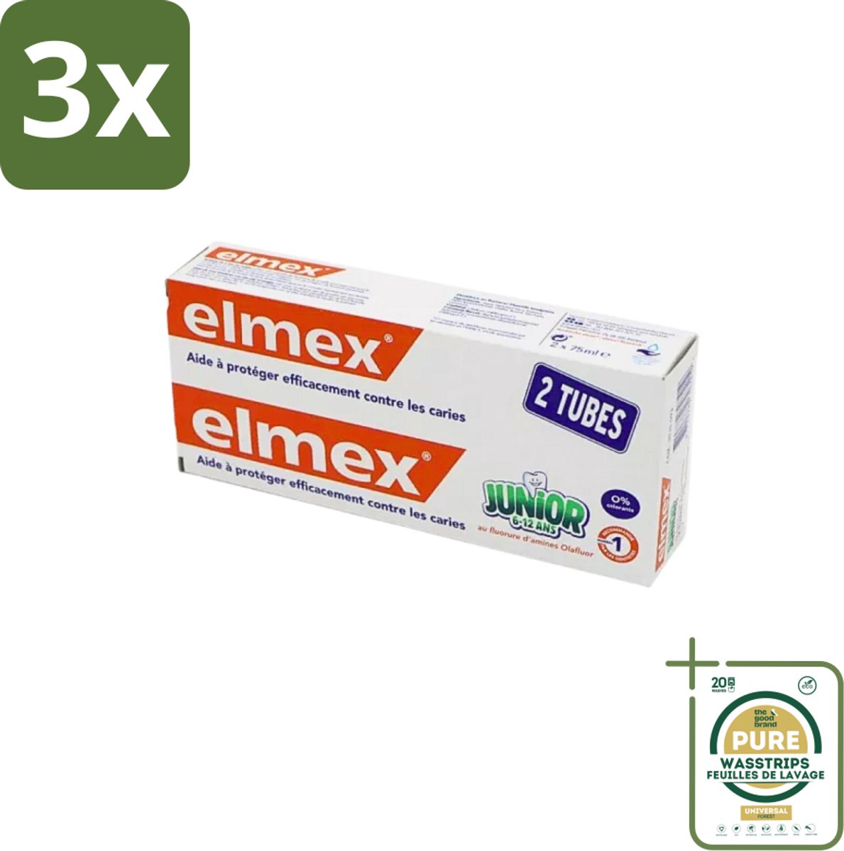 3 x Elmex Junior Tandpasta - Bescherming & Versterking voor Blijvende Tanden - Set van 2 x 75ml - Grootverpakking - Tandpasta Voor Kinderen - Kinder Tandpasta - Bescherming Tegen Tandbederf - Fluoride In Tandpasta - Aminfluoride