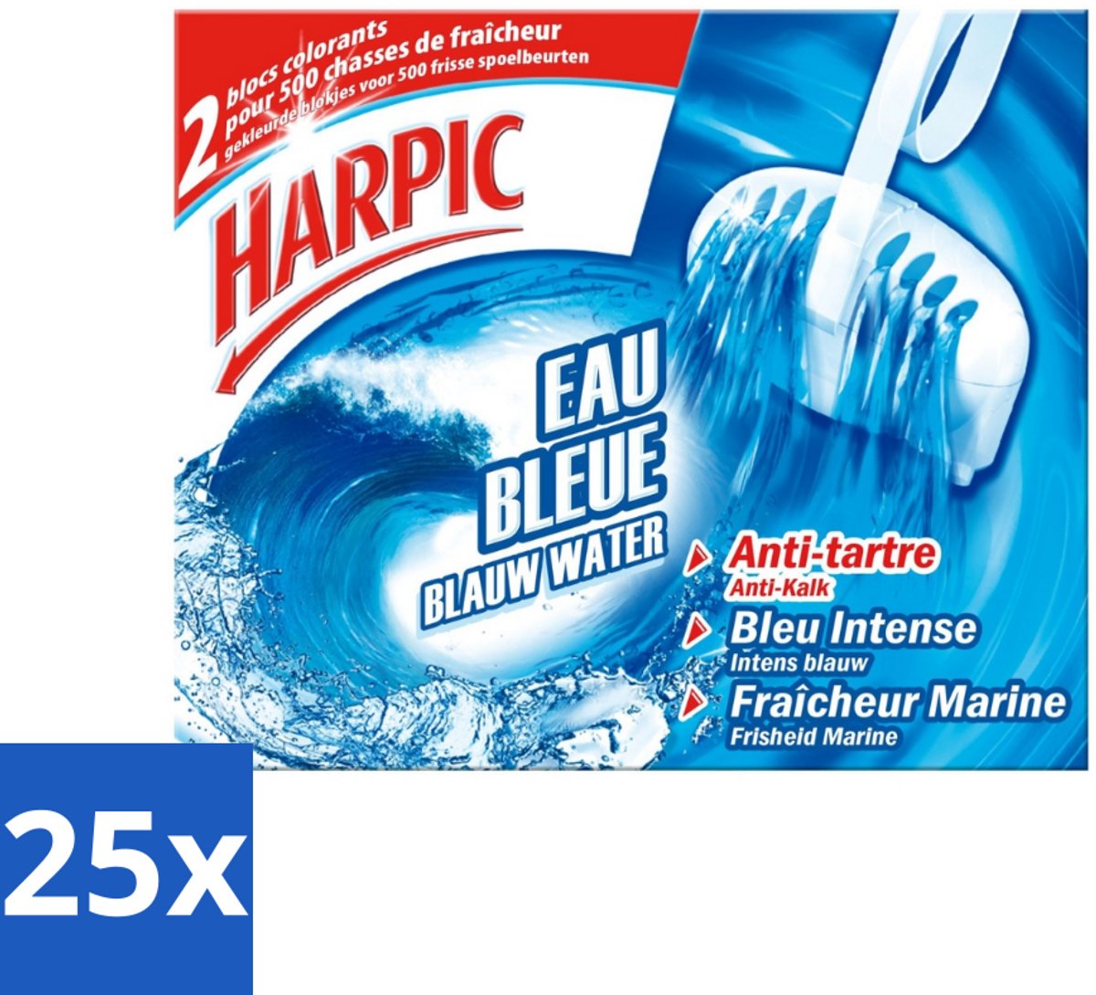 25 x Harpic - Ontstopper & Reiniger - Blauw Water Blok - 500 Spoelbeurten - 2 Blokjes - Toilet Reinigen - Toilet Spoelbeurt - Toilet Kalkvoorkomen - Toilet Hygiëne - Toilet Fris