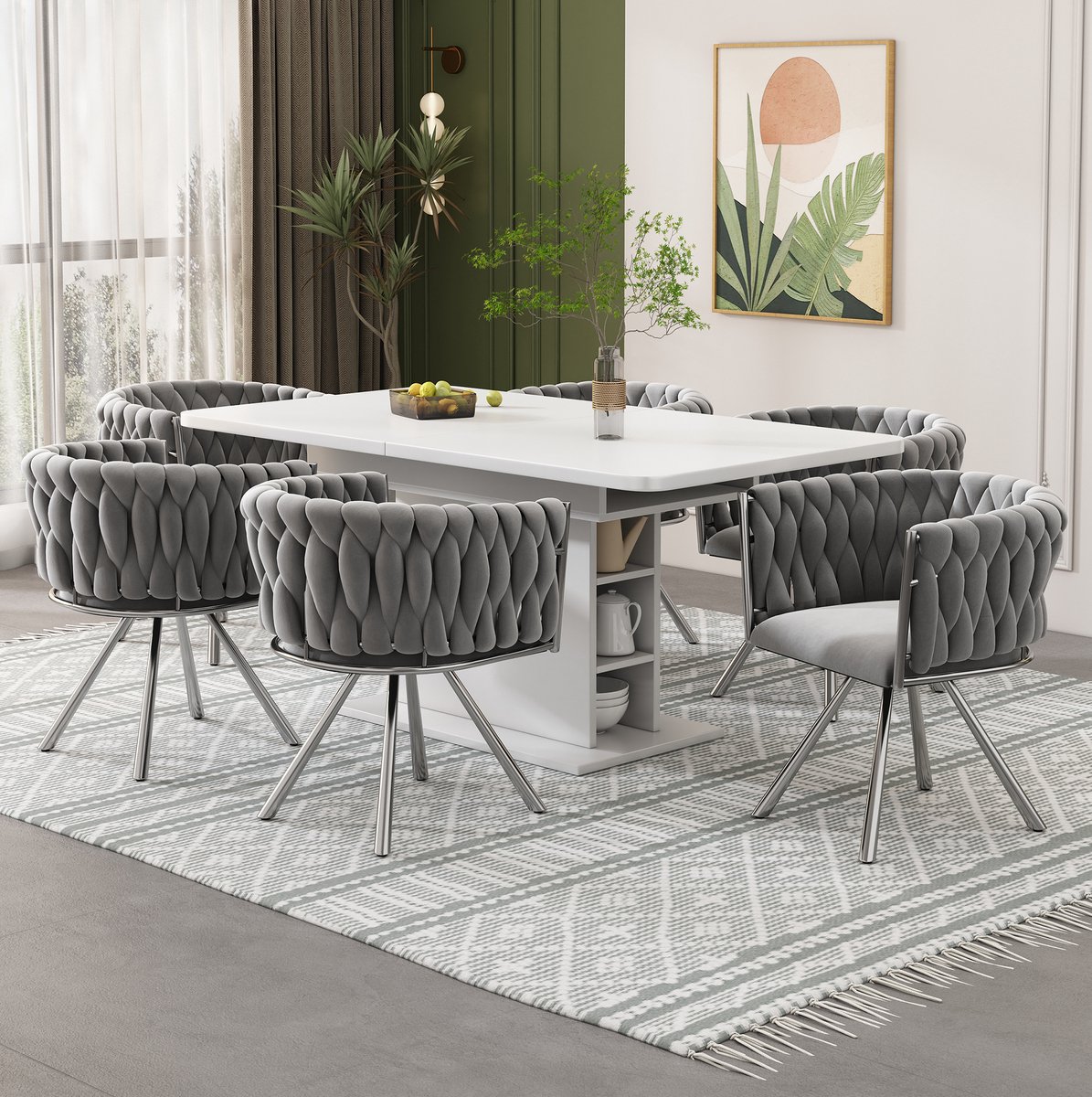 MIVRAY Eetkamerstoel 59 Cm - 360 Graden Draaibaar Met Ergonomische Rugleuning En 150 Kg Draagkracht - Voor Eetkamer En Woonkamer - Fluweel - Grijs En Zilver
