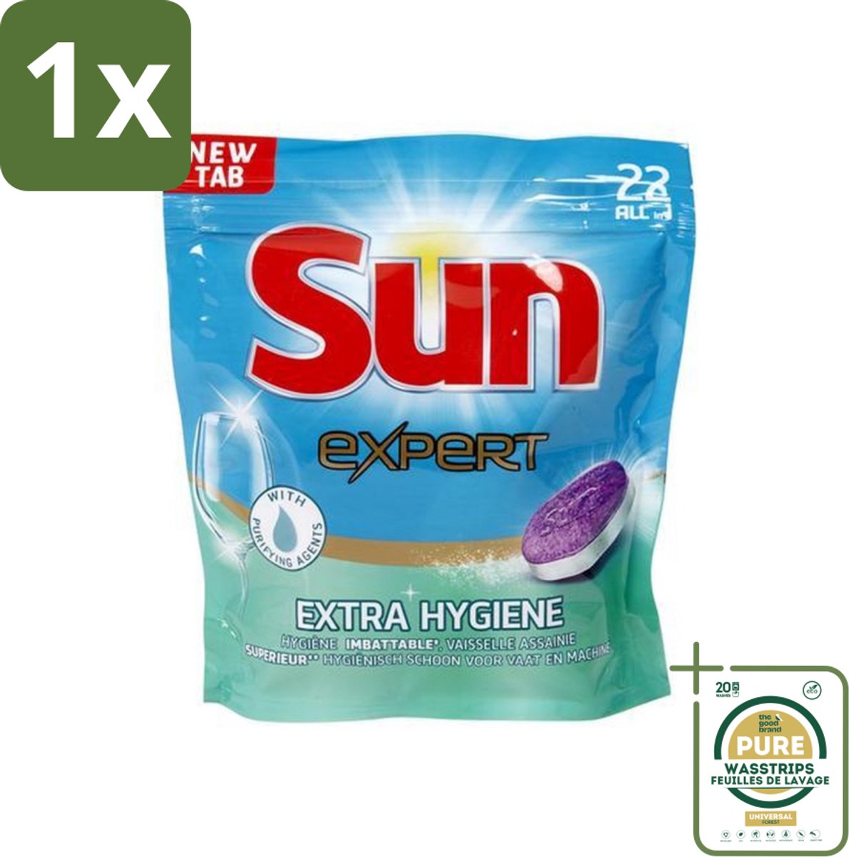 1 x Sun Expert - Extra Hygiëne - Vaatwastabletten - 22 Tabletten- Vaatwastabletten - Hygiëne - Vaatwasser - Reiniging - Kalk