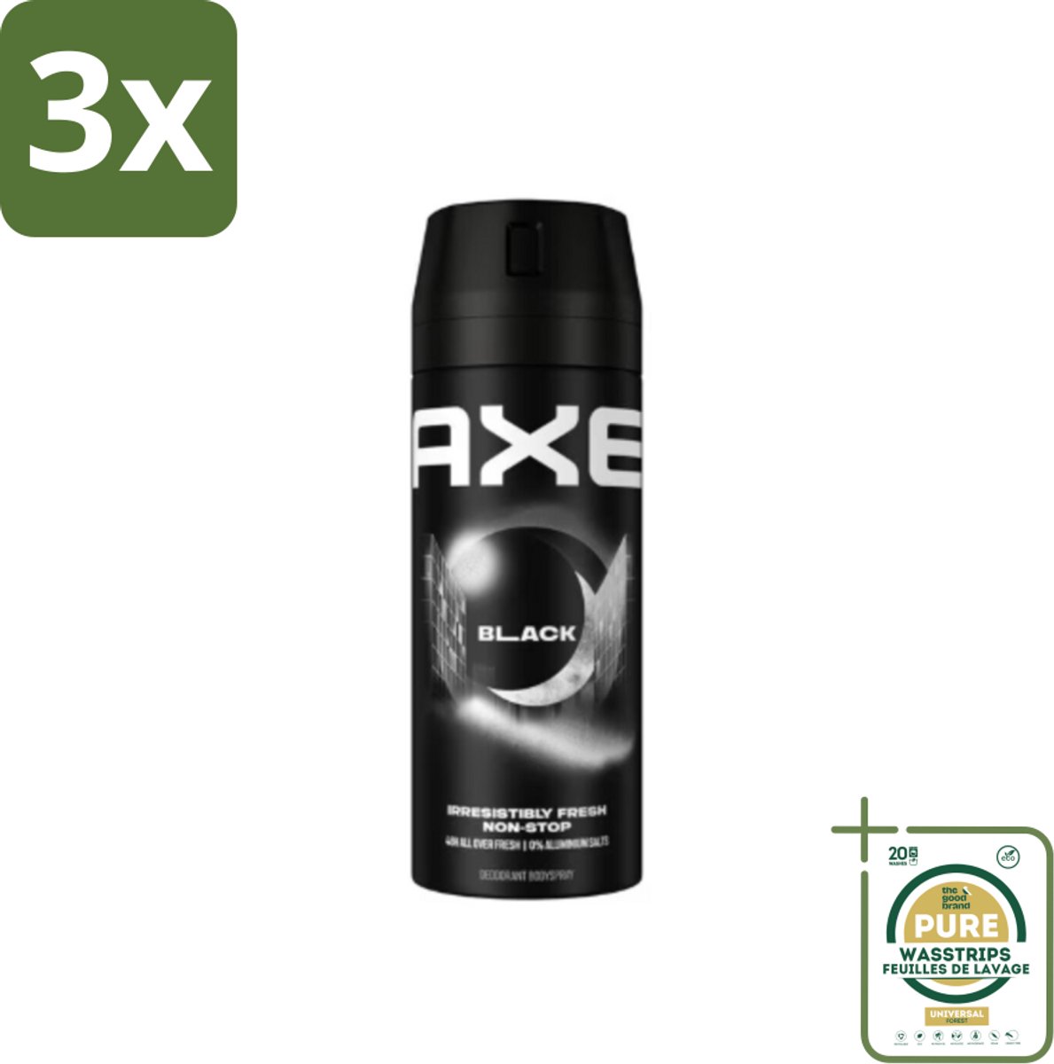 3 x Axe - Deodorant Bodyspray - 48hrs Fresh - Black - Frozen Pear & Cedarwoord - 150 ml - Grootverpakking - 48 Uur Bescherming - Deodorant Spray - Bevroren Peer - Cedarwood - 0% Aluminiumzouten