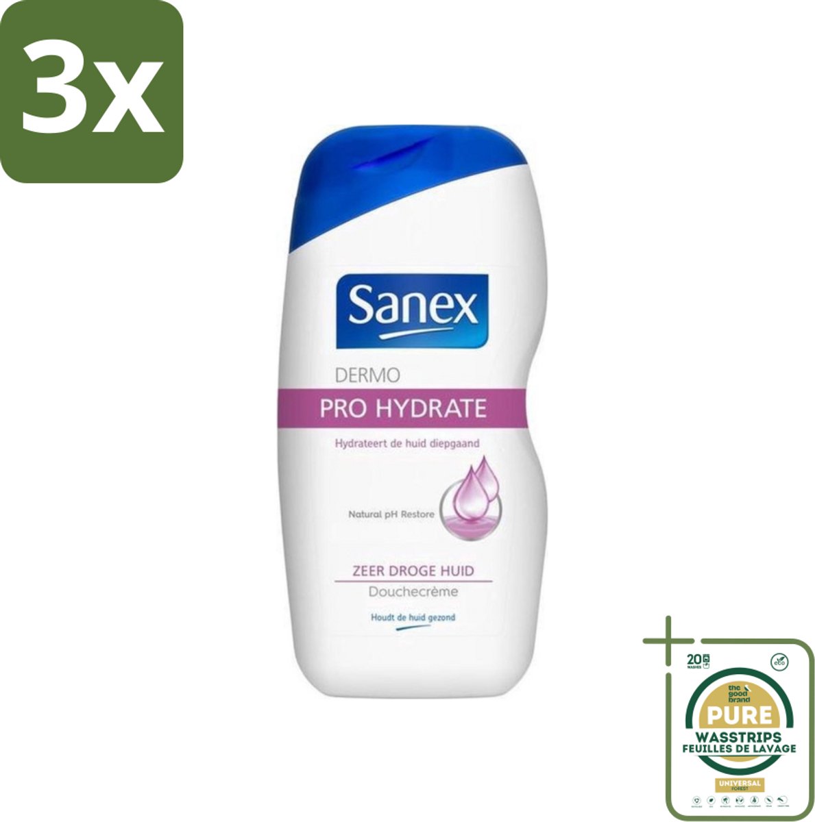 3 x Sanex Dermo - Pro Hydraterend - Douchecrème - Zeer Droge Huid - 500 ml - Grootverpakking - Hydratatie Huid - Droge Huid - Douchecrème - Huidbescherming - Dermo Active 3 Complex
