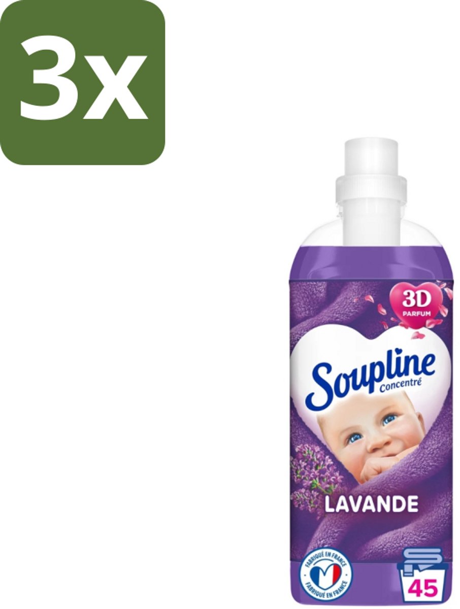 3 x Soupline - Wasverzachter - Lavendel - 45 Wasbeurten - 1L - Wasverzachter - Wasgoed Verzorgen - Wasresultaat - Wasmachine - Wasverzachter Lentebloesem