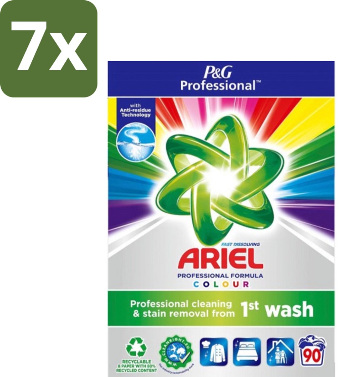 7 x Ariel Professional - Waspoeder - Gekleurde Was - 90 Wasbeurten - Waspoeder Kleur - Waspoeder Voor Gekleurde Kleding - Waspoeder Voor Professionals - Waspoeder 90 Wasbeurten - Waspoeder 5 Sterren Reiniging
