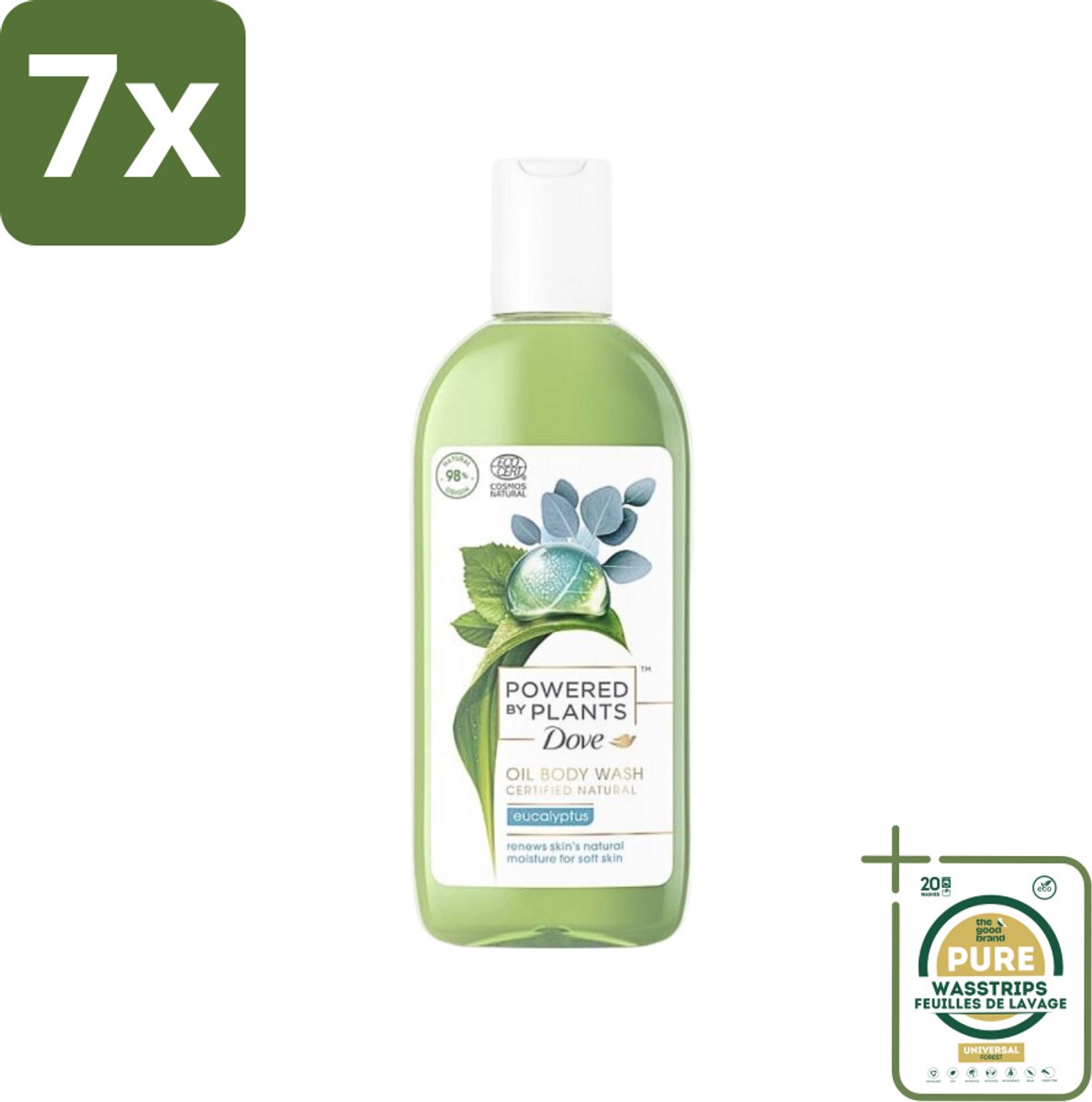7 x Dove Powered by Plants - Oil Body Wash - Eucalyptus - 250 ml - Grootverpakking - Natuurlijke Verzorging - Eucalyptus - Olie - Lichaamsschoonmaak - Hydraterende Douche