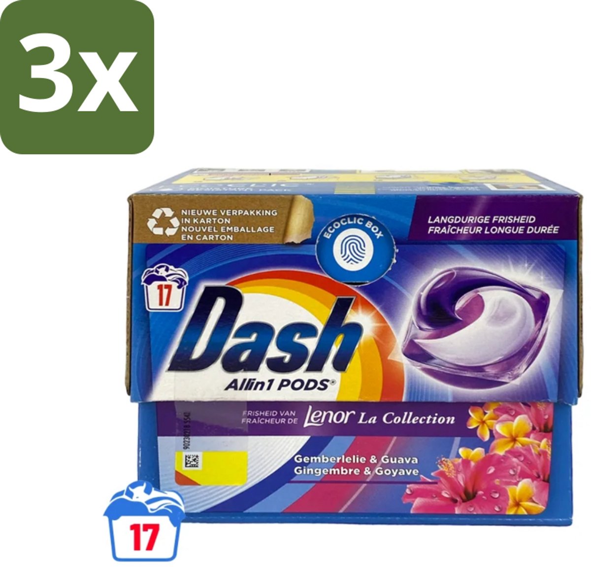 3 x Dash - Lenor Collectie - Wasmiddel Capsules - All-in-1 Pods - Witte en Gekleurde Was - Gemberlelie & Guava - 17 Wasbeurten - Wasmiddel Capsules - Wasmiddel Pod - Wasmiddel Wit - Wasmiddel Gekleurd - Wasmiddel Frisheid