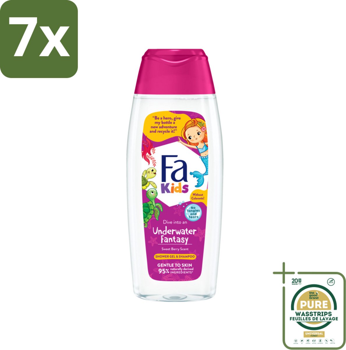 7 x Fa – Douchegel & Shampoo – Kids Underwater Fantasy – 250 ml - Grootverpakking - Douchegel En Shampoo Voor Kinderen - Kinderhuid Reinigen - Milde Shampoo - Dermatologisch Getest - Kids Shampoo