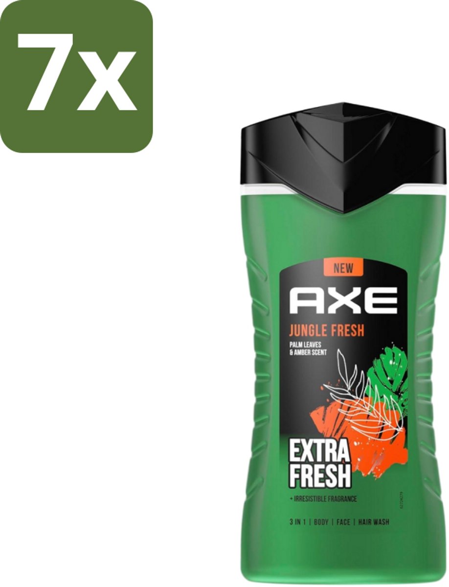 7 x Axe - 3-in-1 Douchegel - Jungle Fresh - Palm Leaves & Amber - Extra Fresh - 250 ml - Douchegel - Lichaam - Gezicht - Haar - Frisheid