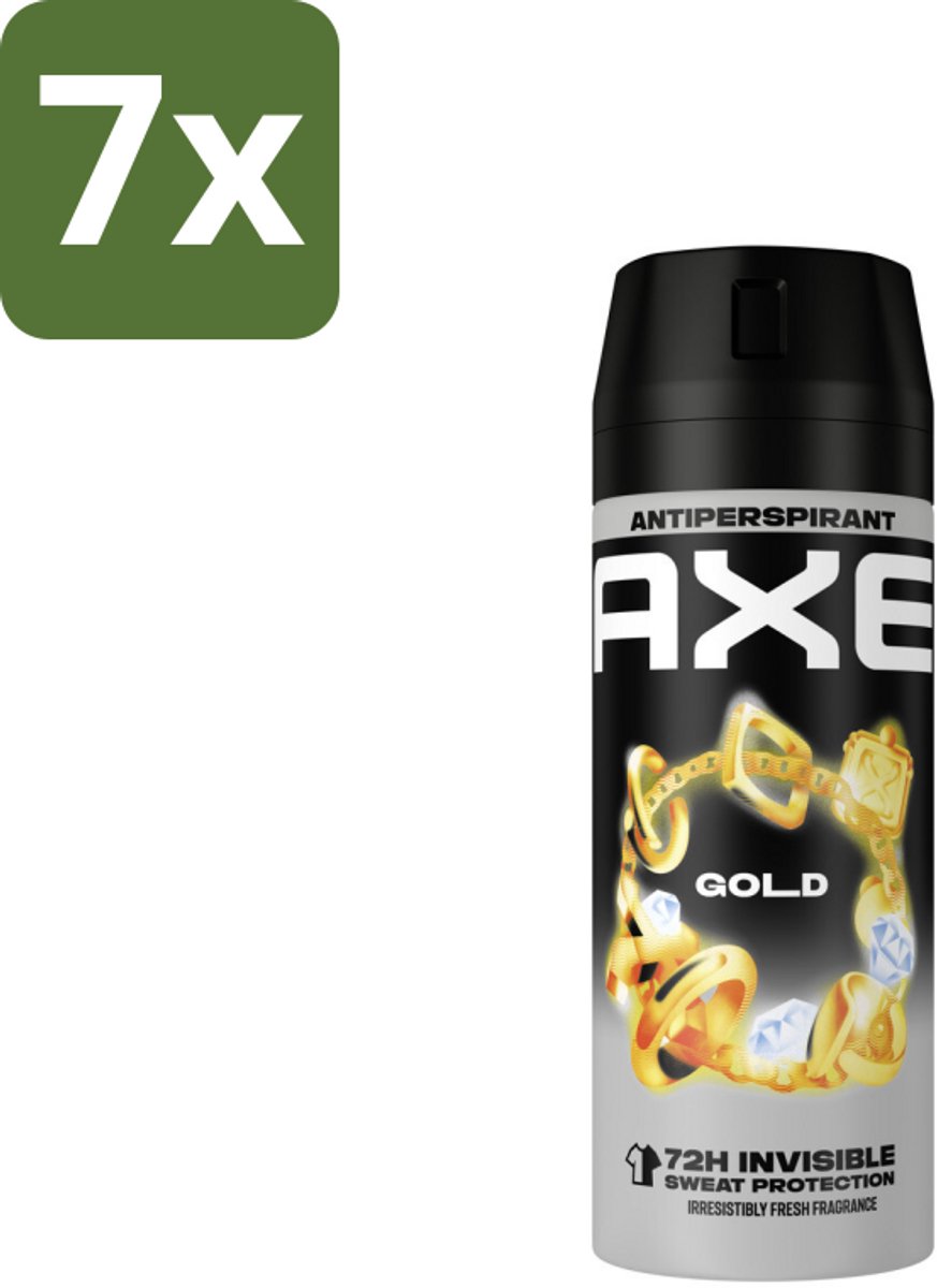 7 x Axe - Deodorant Spray - 72hrs Anti Sweat - Anti White Marks - Gold - 150 ml - Anti Transpirant Spray - 72 Uur Bescherming - Zweetvoorkomend - Witte Strepen Voorkomen - Oud Wood Geur