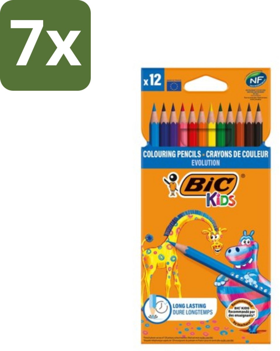 7 x Bic Kids - Kleurpotloden - Diverse Kleuren - Evolution - 12 Potloden - Kleurpotloden Voor Kinderen - Kleurpotloden Evolution - Kleurpotloden Voor Jonge Kunstenaars - Duurzaam Tekenen - Creatieve Potloden