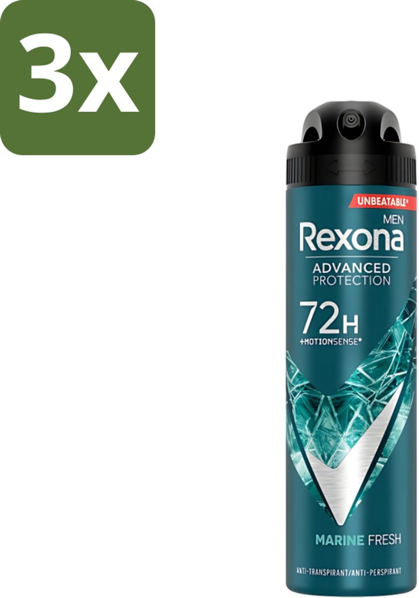 3 x Rexona Men - Deodorant Spray - Advanced Protection - Marine Fresh - Anti-Transpirant & Perspirant - 150ml - Deodorant Spray - Anti-transpirant - Zweetbestendig - Marine Geur - 48 Uur Bescherming