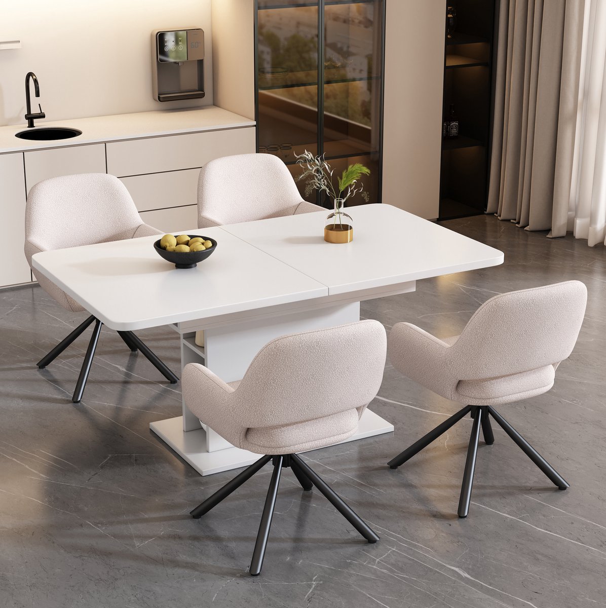 MIVRAY Eetkamerstoel 80 Cm - Draaibaar Met Armleuningen - Voor Eetkamer En Woonkamer - Sherpa Stof - Wit