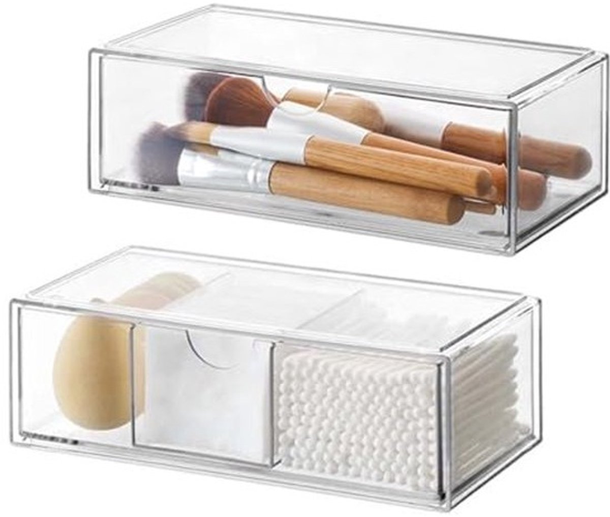 Cosmetic Organiser Set van 2 - Acryl Lade voor Make-up Opslag - Stapelbaar en Transparant