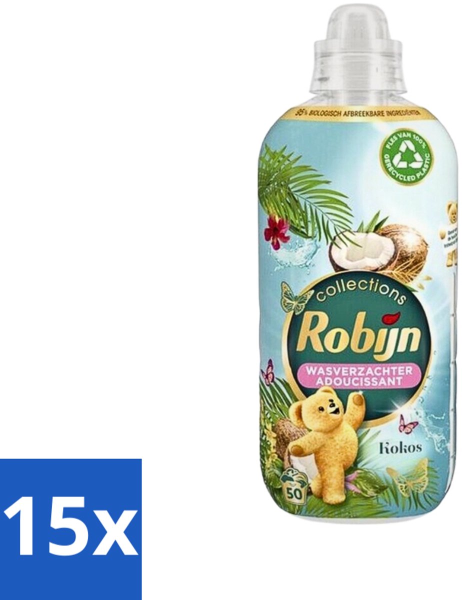 15 x Robijn Collections - Wasverzachter - Kokos - 1,25L - 50 Wasbeurten - Wasverzachter Kokos - Wasverzachter Voor Kleding - Kokos Geur Wasverzachter - Wasverzachter Voor Wasbeurten - Wasverzachter Met Luxe Geur