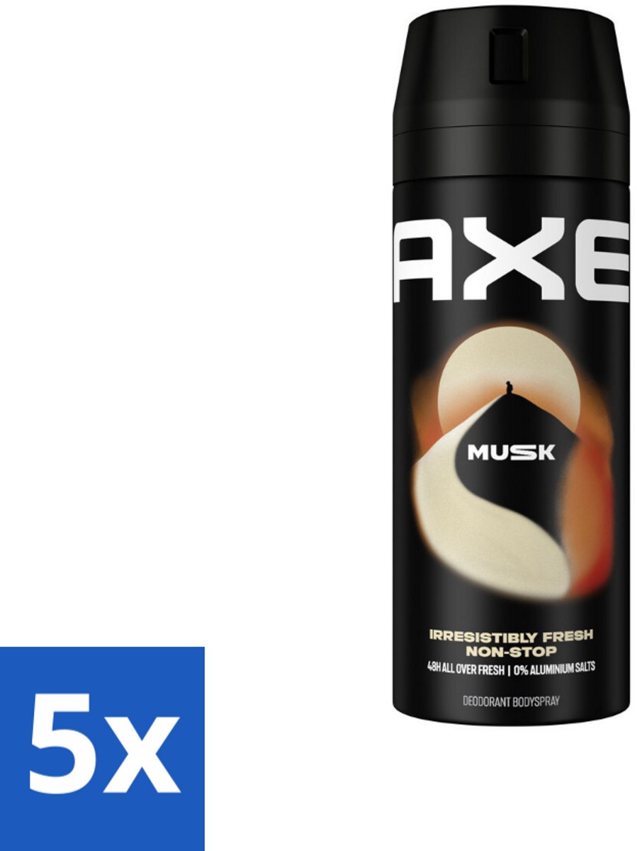 5 x Axe - Deodorant Bodyspray - 48hrs Fresh - Musk - Patchouli & Fougere - 150 ml - 48 Uur Geurbescherming - Deodorant Sprayer - Zinktechnologie - Geur Van Musk - Geur Van Patchouli