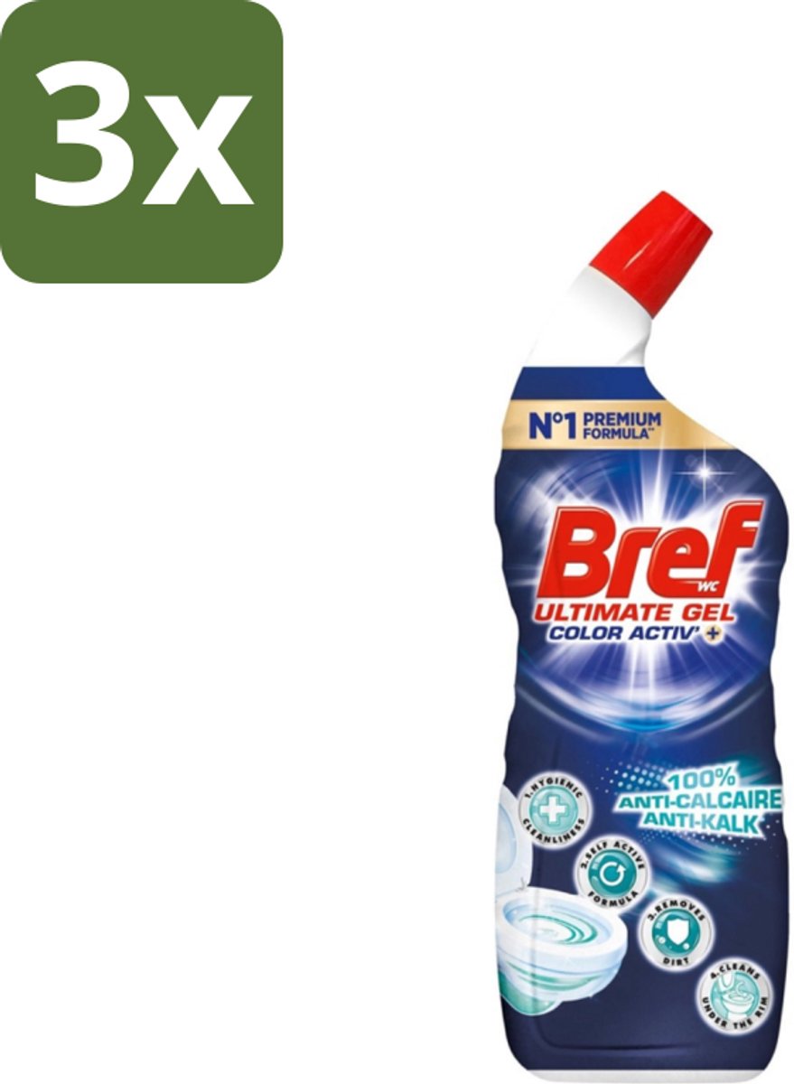 3 x Bref WC - Color Activ+ - Toiletreiniger - Gel - Anti-Kalk - Oceaan - 700 ml - Toilet Reinigen - Anti-kalk - Oceaanfrisse Geur - Toilet Reinigingsgel - Toilet Schoonmaken