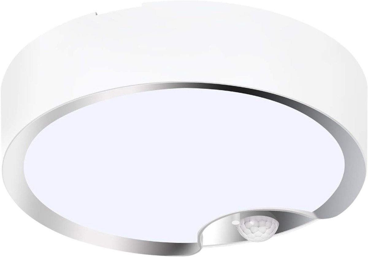 LED-Plafondlamp Met Sensor – 300 Lumen – 19 Cm Diameter – Wit Licht – Binnenverlichting Met Sensor – Geschikt Voor Gangen, Bergingen, Trappenhuizen, Garages, Muren, Etc. – Werkt Op Batterijen