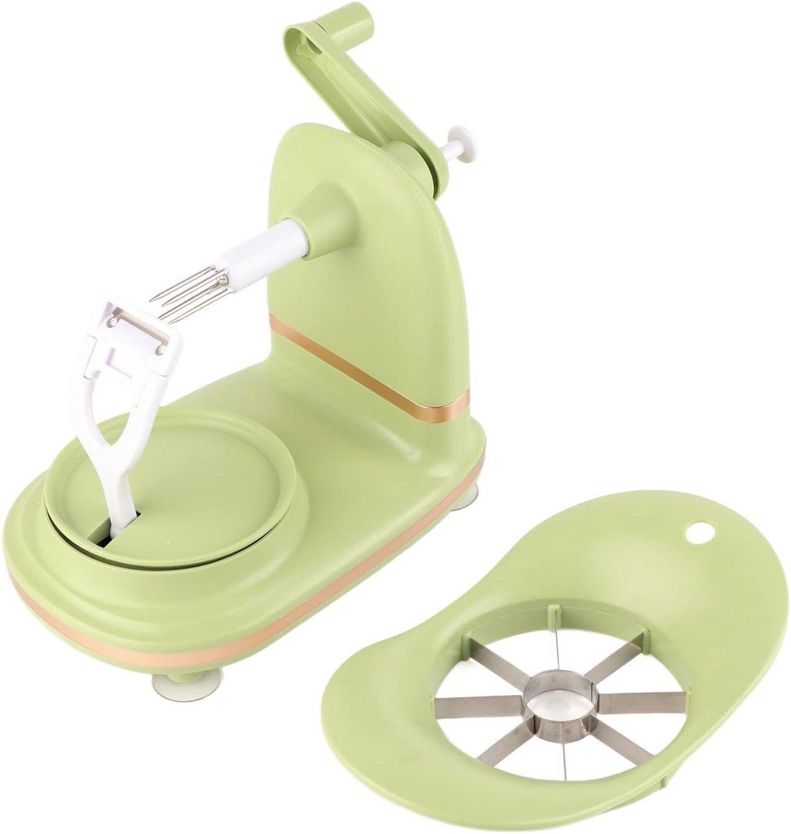 Multifunctionele Appelschiller met Fruit Cutter, RVS Appelschiller en Snijder voor Keuken, Handmatige Appelschiller en Fruitverwerker in Lichtgroen