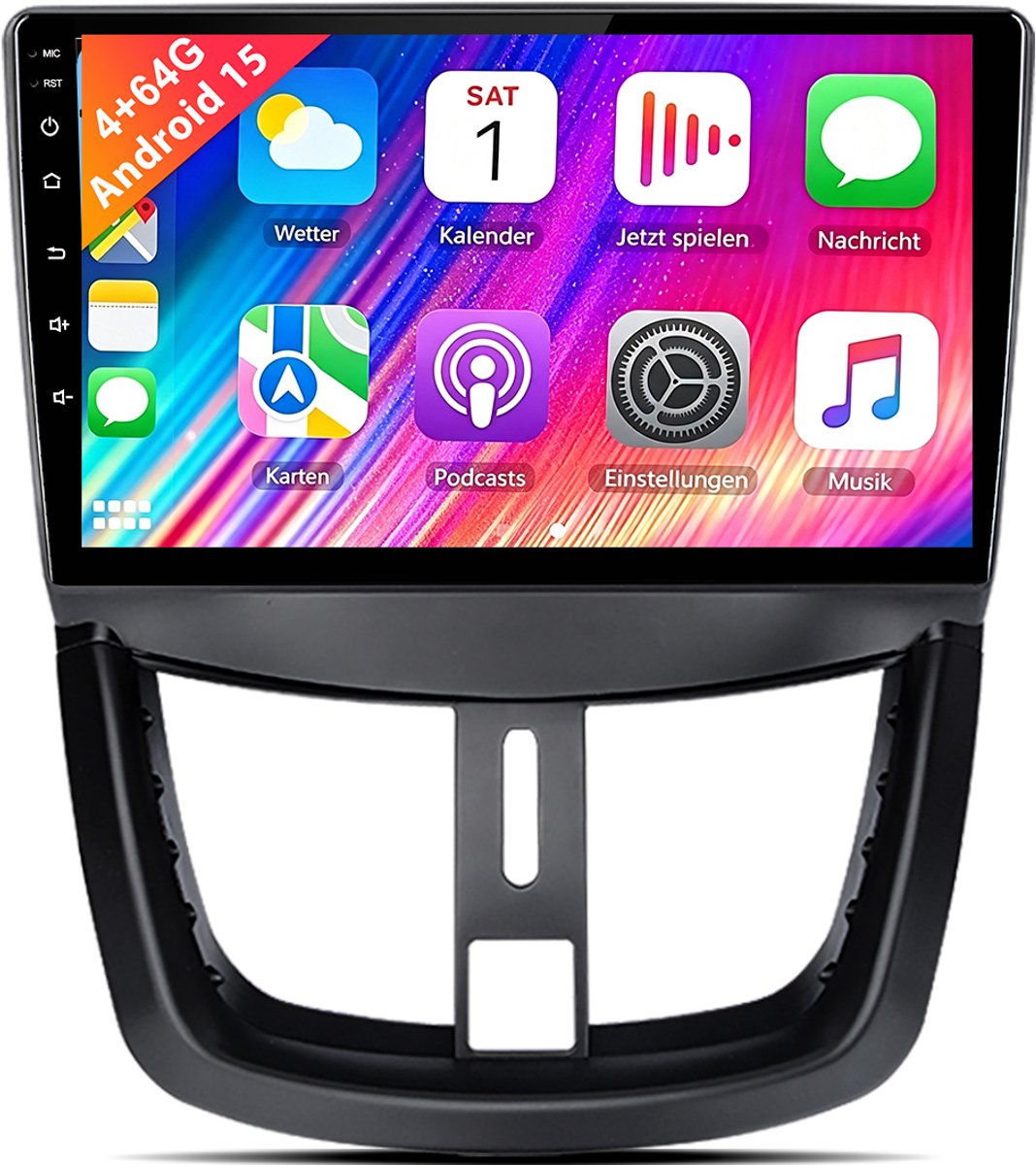 Cestovet Autoradio - Geschikt voor Peugeot 207 2006-2015 - Android 15 - 4 GB + 64 GB - GPS-navigatie - Carplay en Android auto - Bluetooth FM RDS Wifi - 2 DIN