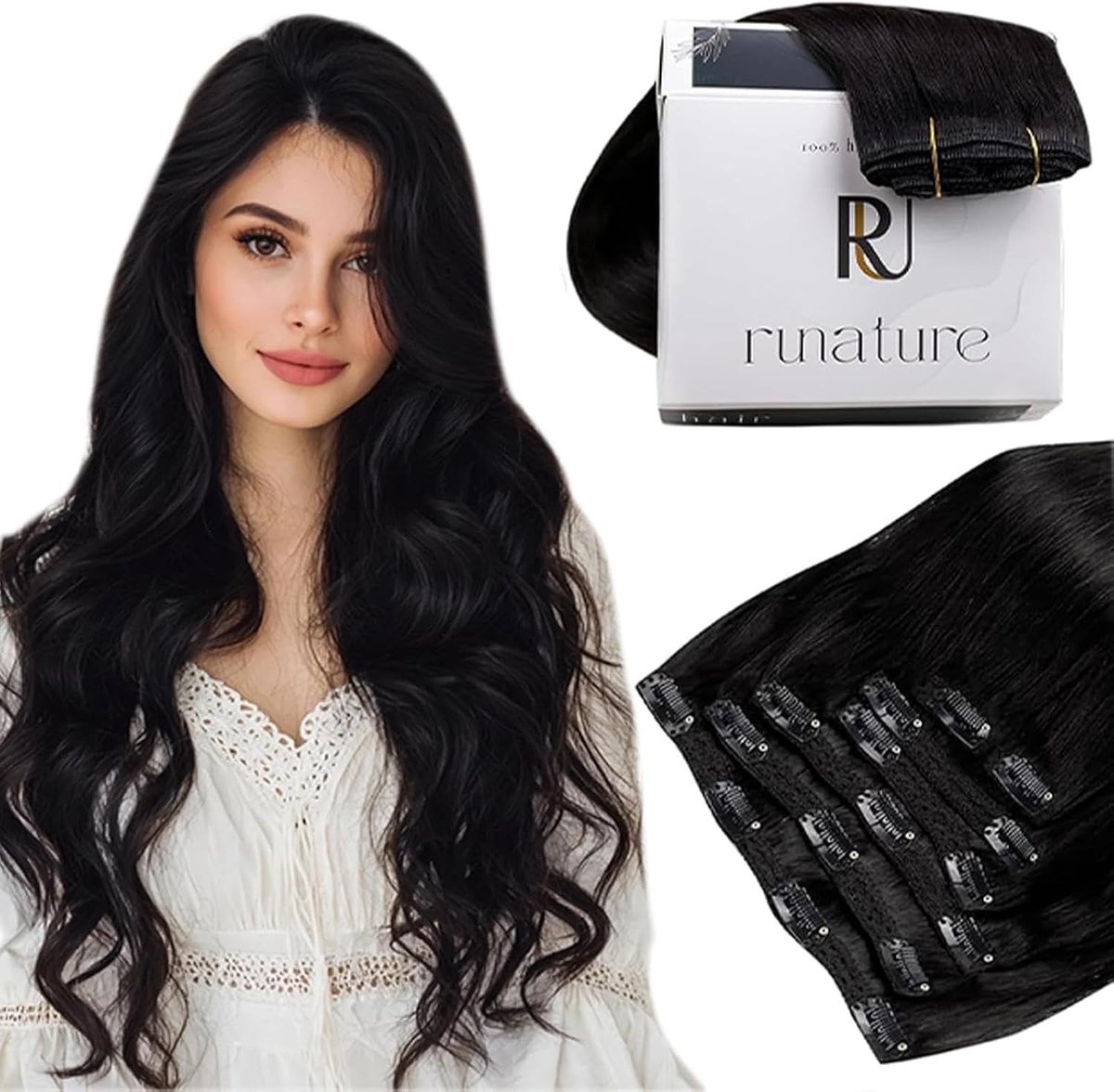 Clip-in Haarextensions van Menselijk Haar Zwart 25cm 7 Stuks 80g voor Volumineus Haar
