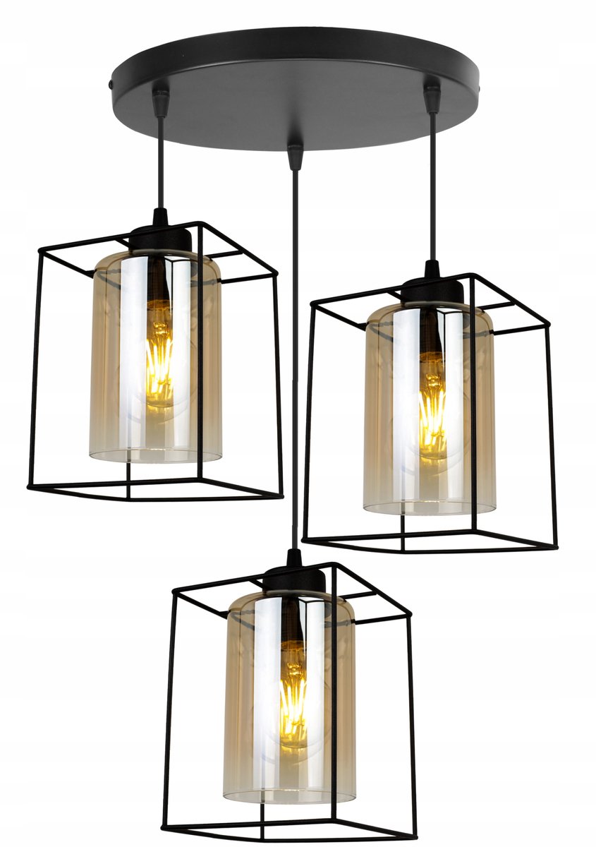 Zwarte Hanglamp met Glazen Kap, 3xE27, Verstelbaar, Hella Cage