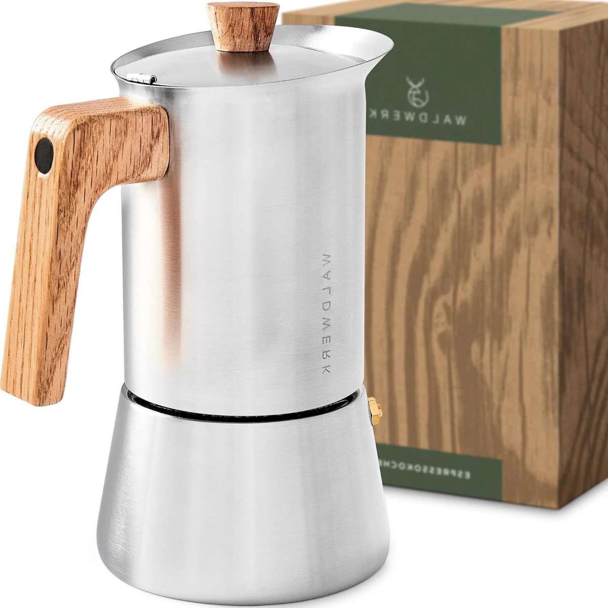 Espressomachine - Koffiezetapparaat Mokkakannetje - Koffie Zetten - Echt Houten Handvat - 300 ml - Zilver
