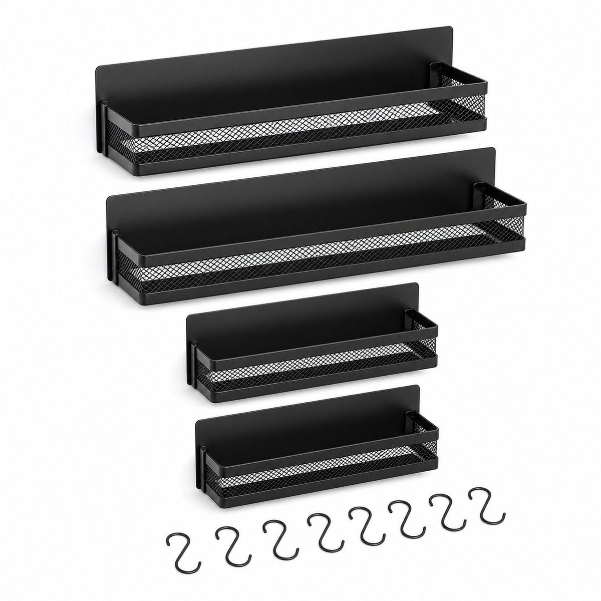 JustValue Magnetisch Kruidenrek - Set van 4 - 8 Haken - Zwart