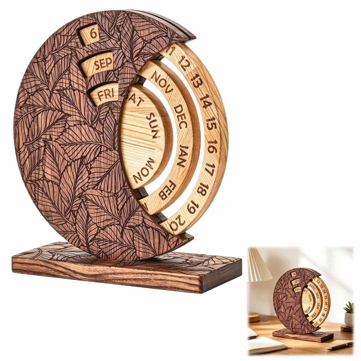 Elzusha - Houten Eeuwige Kalender Bureau